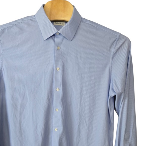 Collars & Co Mens XL Blue Micro Gingham Pattern Dress Shirt Stretch
